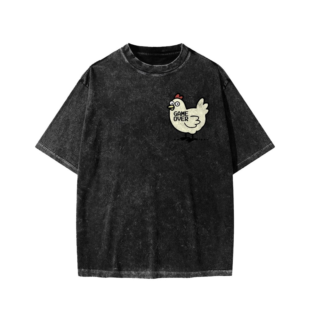 Chicken Game Don't Look At The Chicken Front And Back Printing Washed T-shirt
