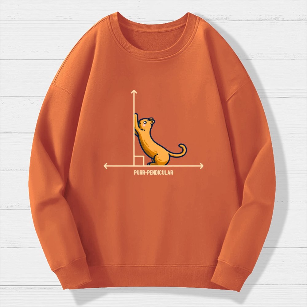 Purr-Pendicular Cute Maths Cat Premium Geek Cotton Sweatshirt