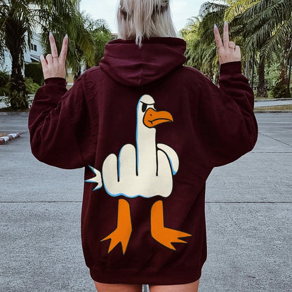 Rude Seagull Design Funny Printed Back Cotton Hoodie