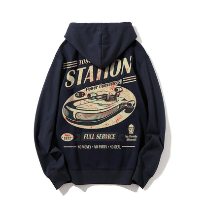 Classic Printed Back Cotton Hoodie with a Fictitious Location Design