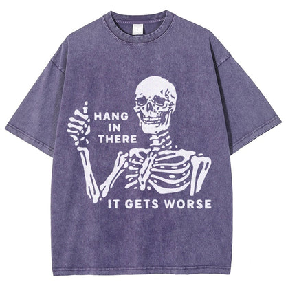 Hang In There Skeleton Vintage Distressed T-shirt