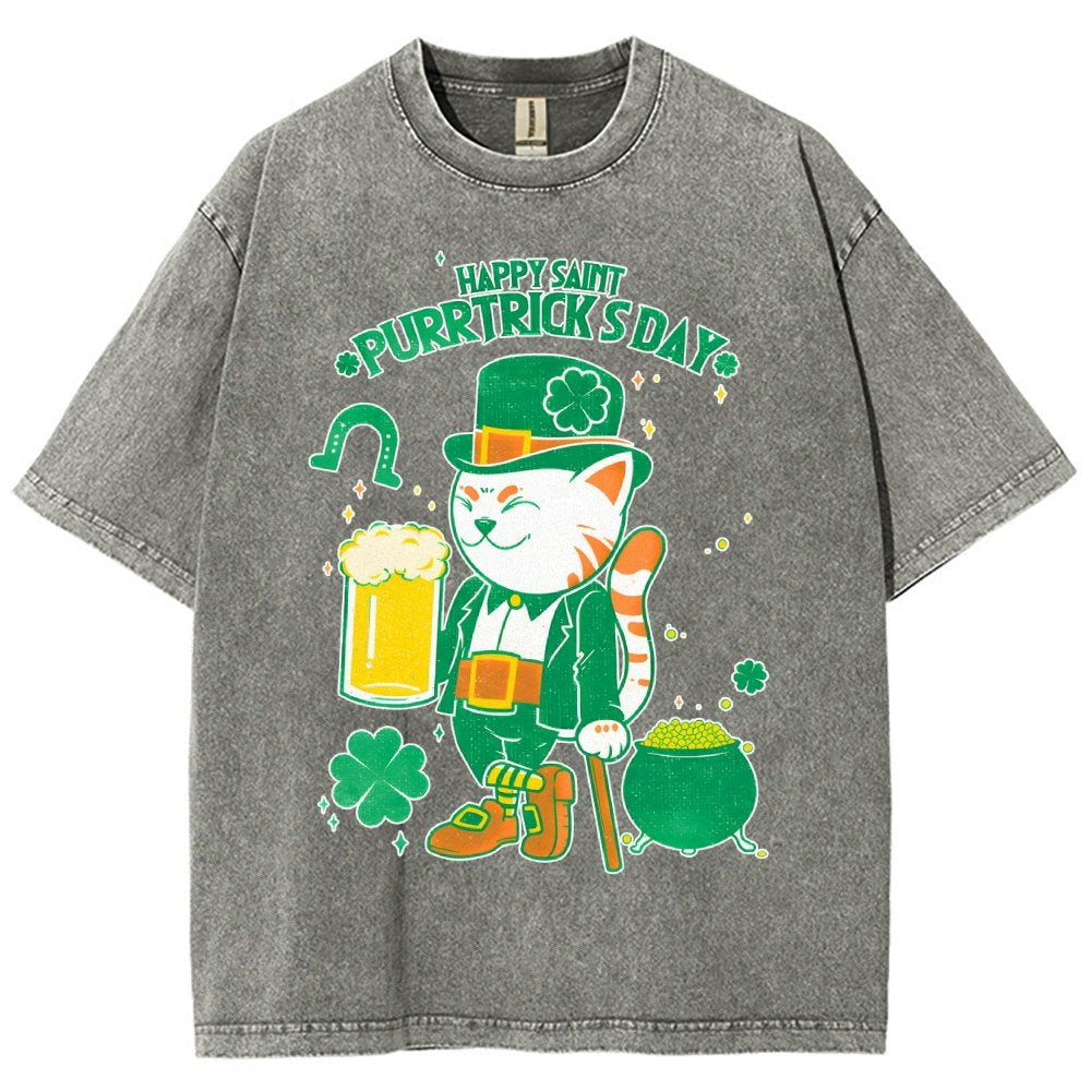 Cat St. Patrick's Day Vintage Distressed T-shirt