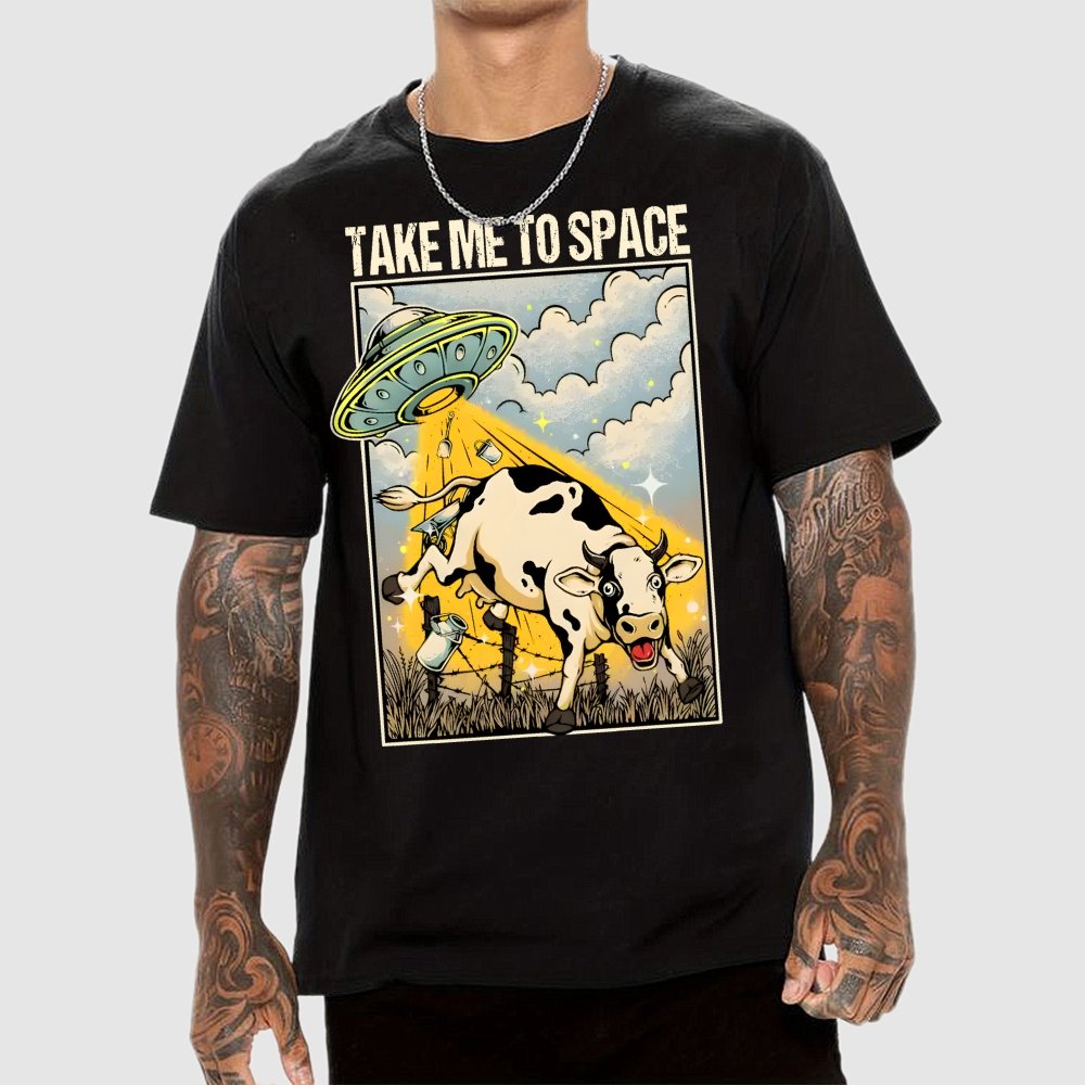 Take Me to Space - Alien Cow Abduction Geek T-Shirt