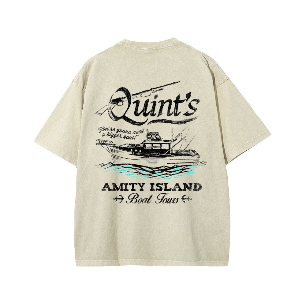 Captain's Shark Fishing Front And Back Printing Washed T-shirt