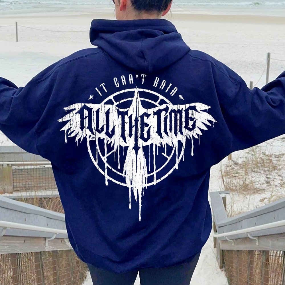 It Can't Rain All The Time Nerd Printed Back Cotton Hoodie
