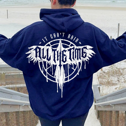 It Can't Rain All The Time Nerd Printed Back Cotton Hoodie