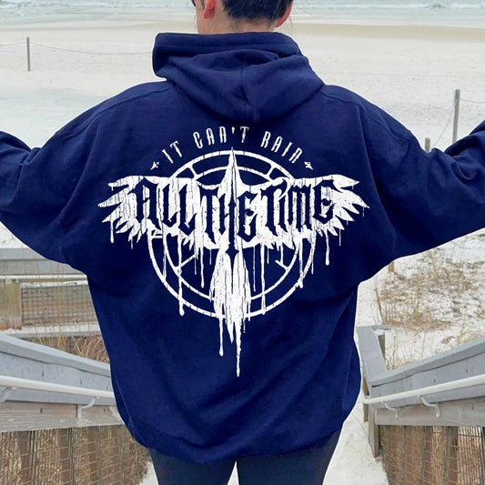 It Can't Rain All The Time Nerd Printed Back Cotton Hoodie