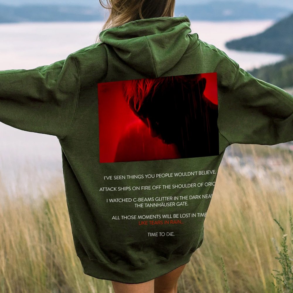 Tears in Rain-Tears in Red-Time to Die Printed Back Cotton Hoodie