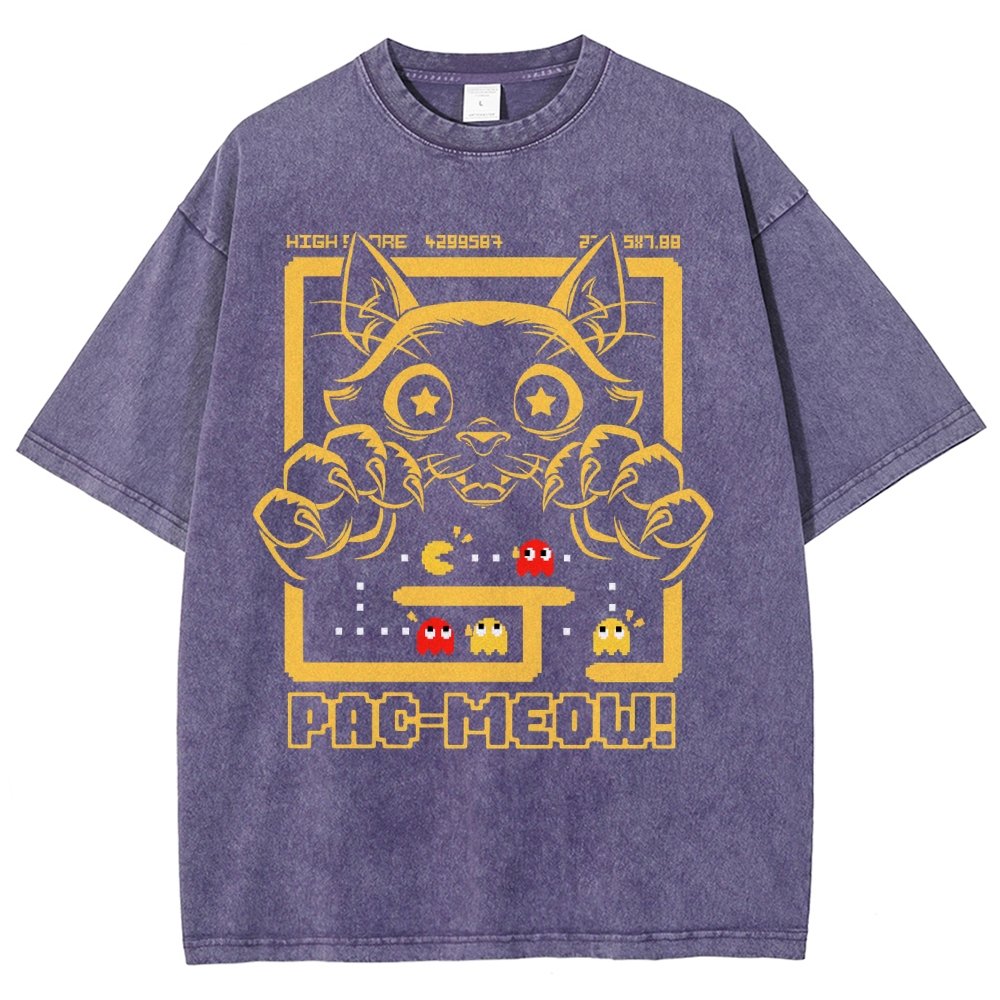Vintage Game Cat Attack Pac Meow Vintage Distressed T-shirt