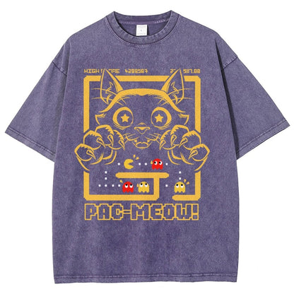 Vintage Game Cat Attack Pac Meow Vintage Distressed T-shirt