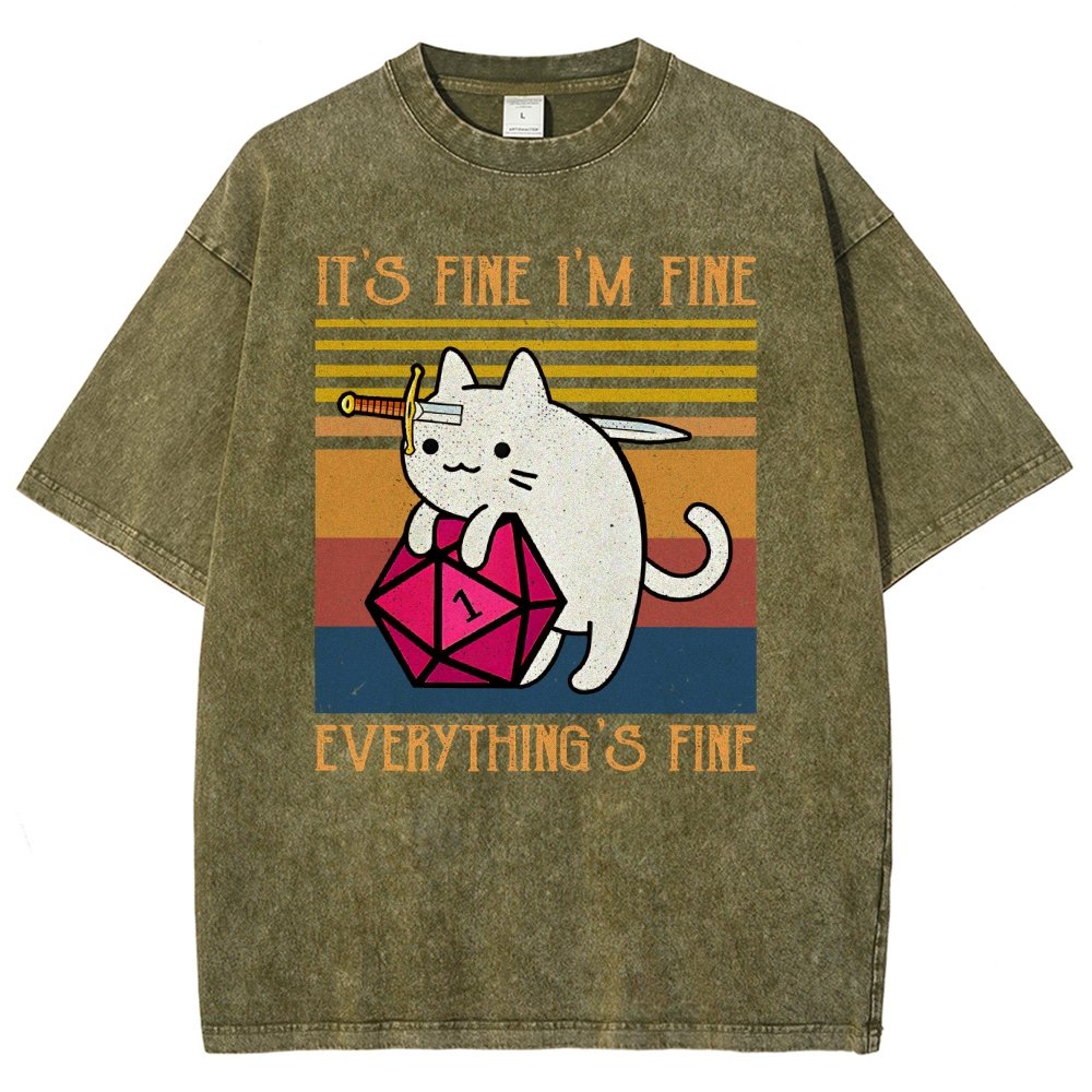Cat It's Fine I'm Fine Everything's Fine Vintage Distressed T-shirt
