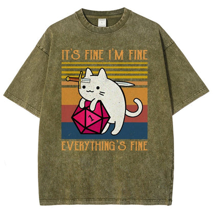 Cat It's Fine I'm Fine Everything's Fine Vintage Distressed T-shirt