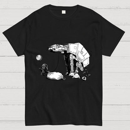 Picking Up Feces With A Huge Poop Bag Empire Robot Dog-Planet Battles Geek T-Shirt