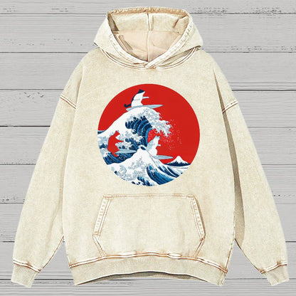 Surfing Cat Funny Vintage Distressed Hoodie