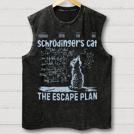 Schrodinger's Cat Escape Plan Interesting Physics Science Vintage Distressed Washed Tank