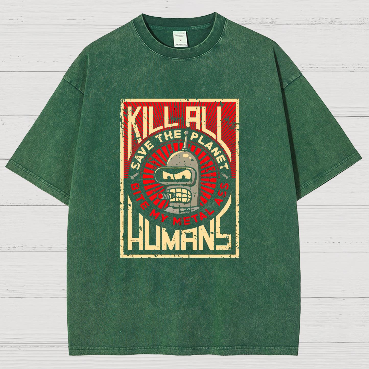Save The Earth And Kill All Humans Nerdy Vintage Distressed T-shirt