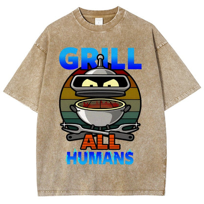 Grill All Humans Vintage Distressed T-shirt