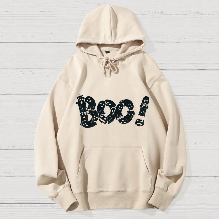 Boo - Funny Cute Ghost Typography Geek Cotton Hoodie