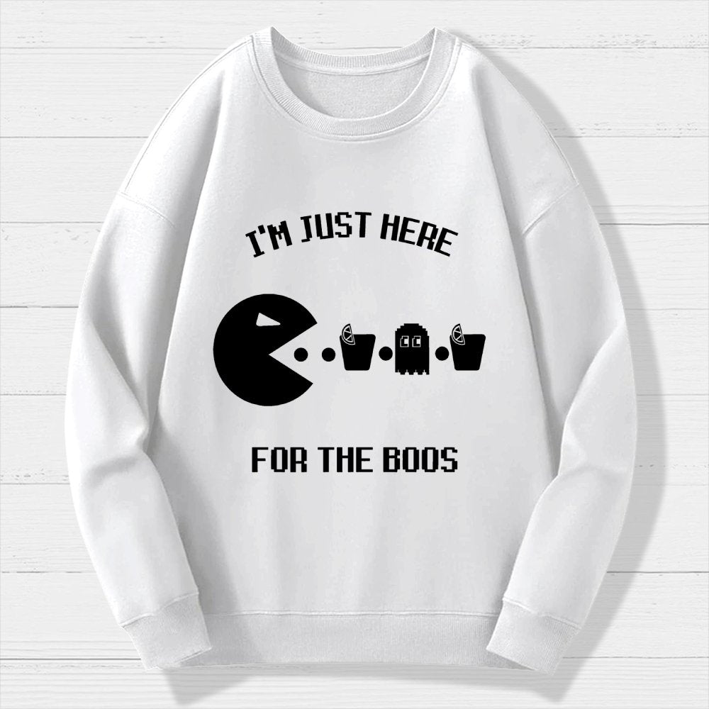 Here For The Boos Ghost Arcade Nerdy Halloween Geek Cotton Sweatshirt