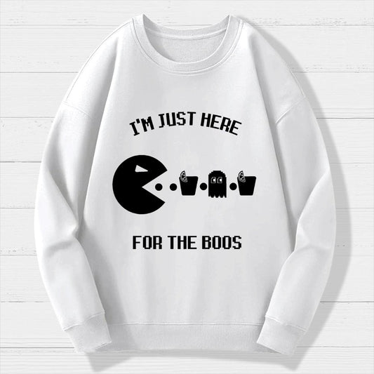 Here For The Boos Ghost Arcade Nerdy Halloween Geek Cotton Sweatshirt
