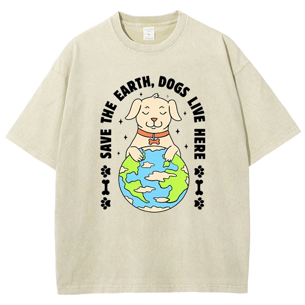 Save The Earth Dogs Live Here Vintage Distressed T-shirt