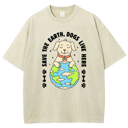 Save The Earth Dogs Live Here Vintage Distressed T-shirt