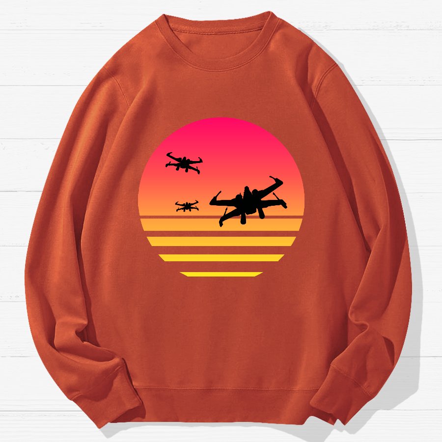 Sunset And Fighter Planes Geek Cotton Sweatshirt