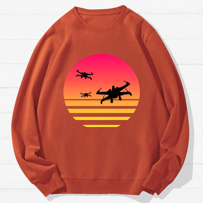 Sunset And Fighter Planes Geek Cotton Sweatshirt