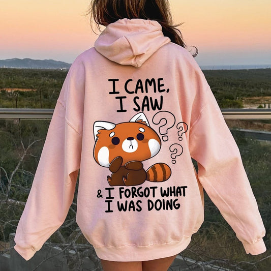 Forgetful Red Panda Printed Back Unisex Cotton Hoodie