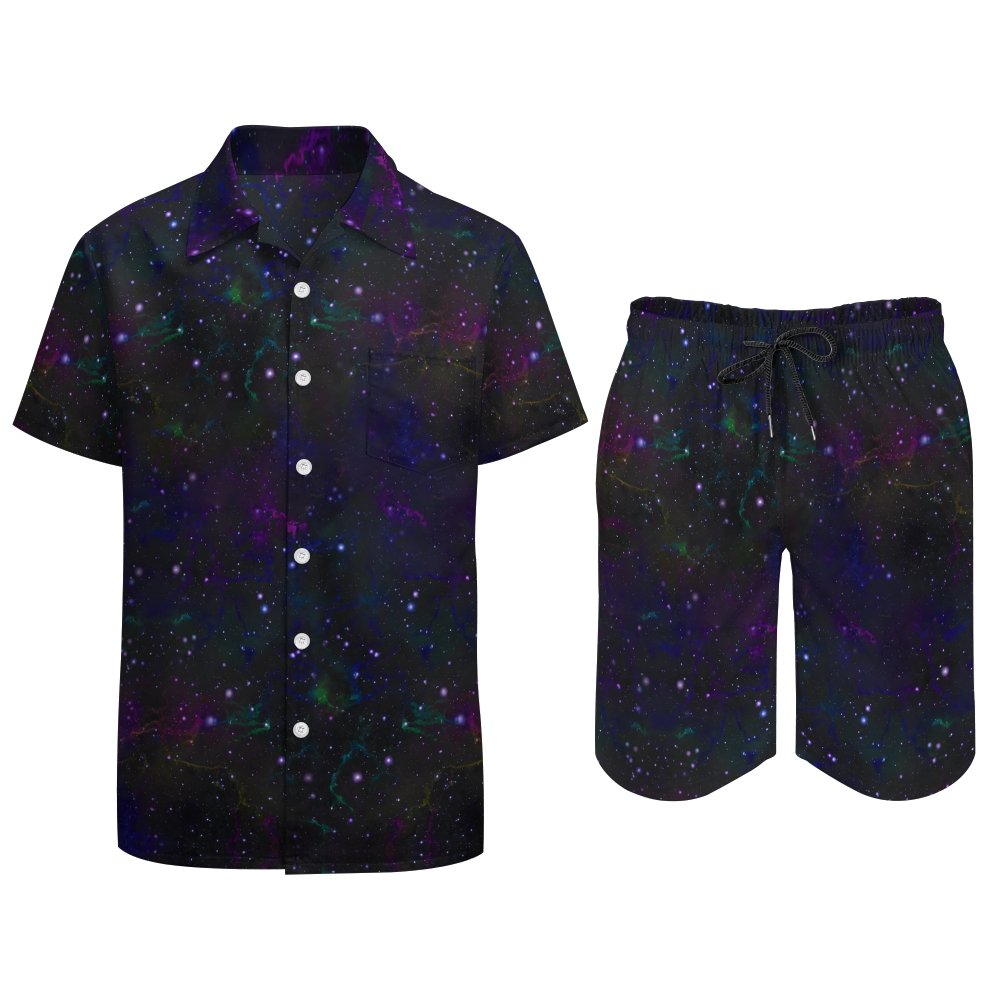 Cool Starry Sky Print Hawaiian Shirt Set