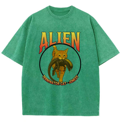Black Cat Eating Alien Vintage Distressed T-shirt