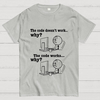 Programmer The Code Doesn't Work Why The Code Works Why Funny T-Shirt