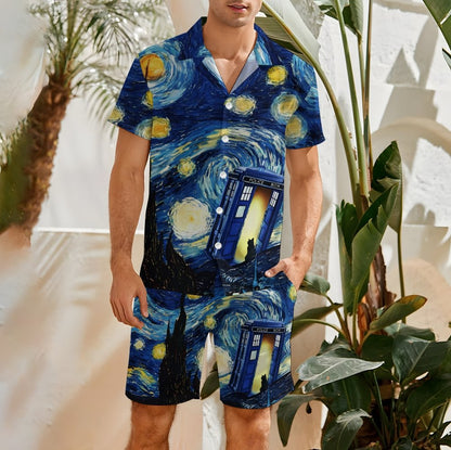 Flip The Starry Sky And Cat Hawaiian Shirt Set