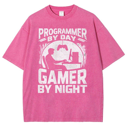 Programmer By Day Gamer By Night Computer Programming Vintage Distressed T-shirt