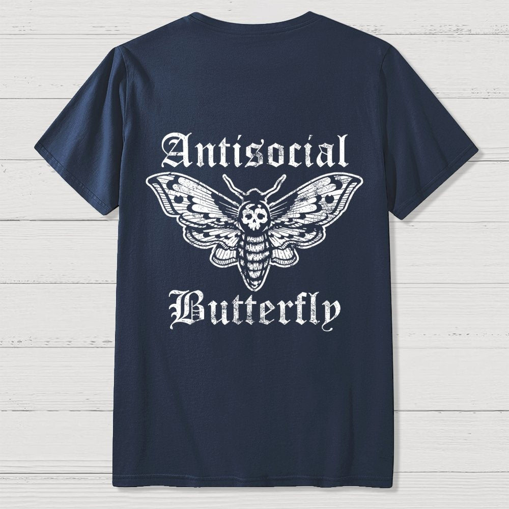 Funny Antisocial Butterfly Front And Back Printing Geek T-Shirt