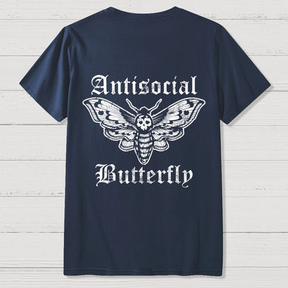 Funny Antisocial Butterfly Front And Back Printing Geek T-Shirt