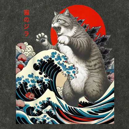 Catzilla Cat Japanese Art Vintage Distressed T-shirt