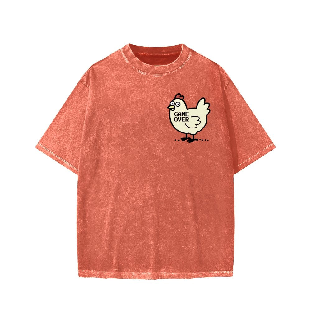 Chicken Game Don't Look At The Chicken Front And Back Printing Washed T-shirt