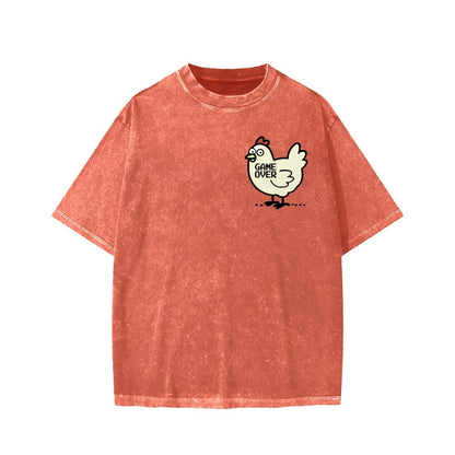 Chicken Game Don't Look At The Chicken Front And Back Printing Washed T-shirt