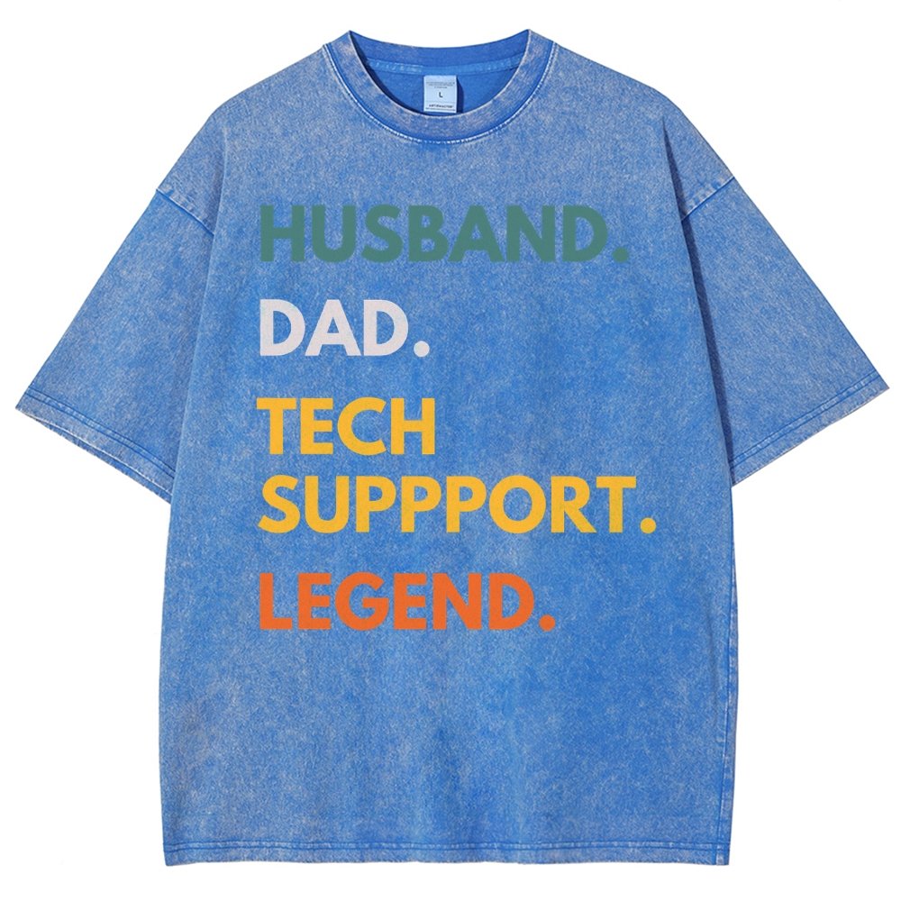 Husband Dad Tech Support Legend Funny It Father Essential Vintage Distressed T-shirt