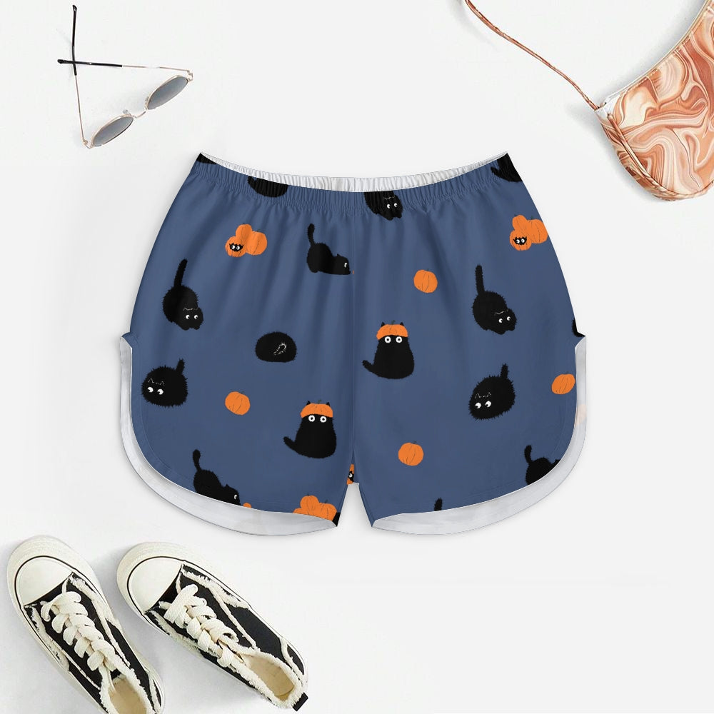 Halloween Pumpkin Black Cat Women's Geek Suspender Cami Set