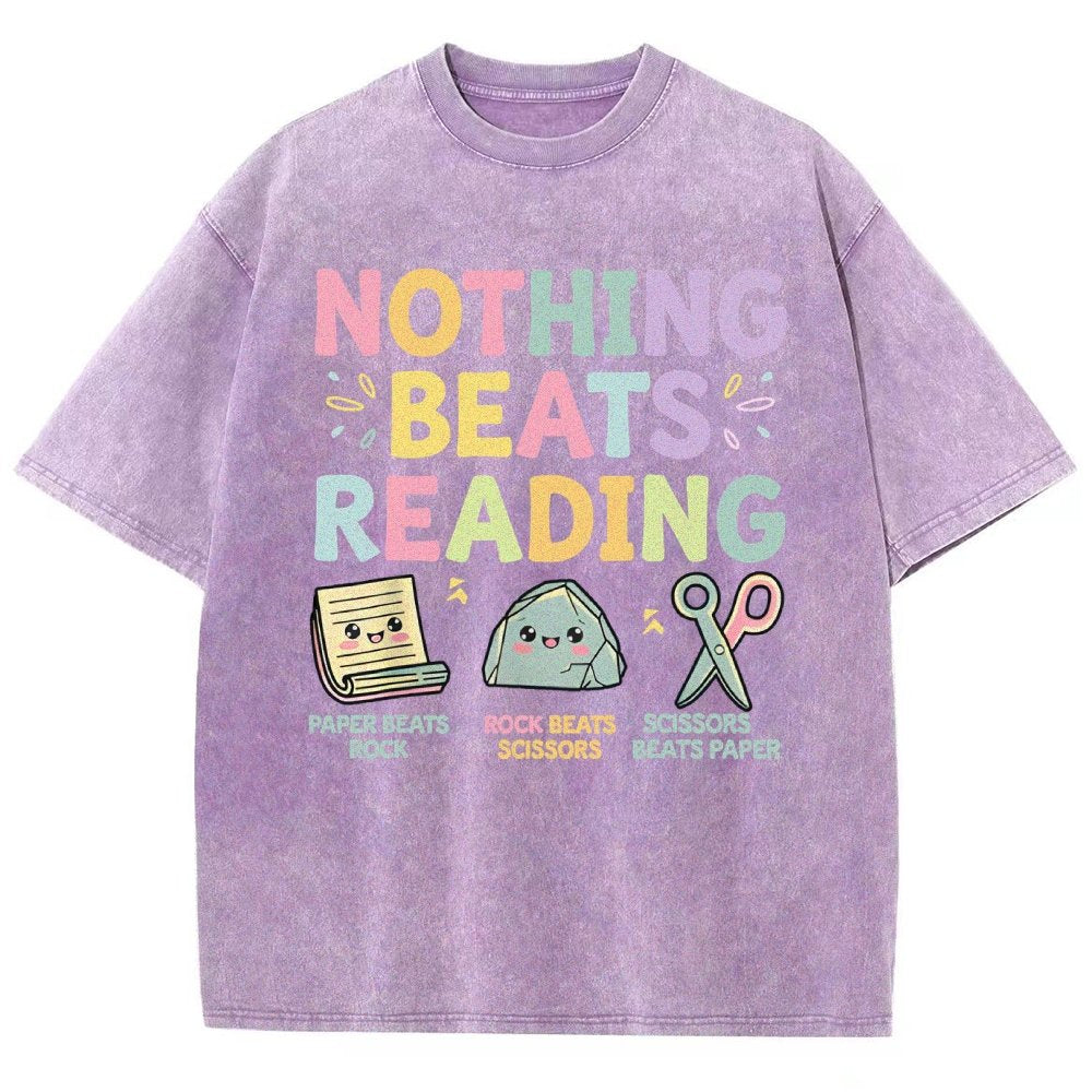 Nothing Beats Reading Librarian Book Bookworm Vintage Distressed T-shirt