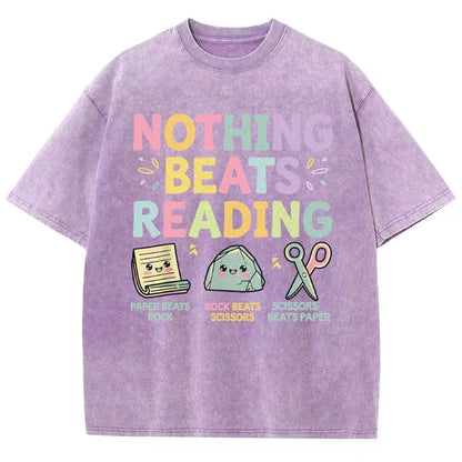 Nothing Beats Reading Librarian Book Bookworm Vintage Distressed T-shirt