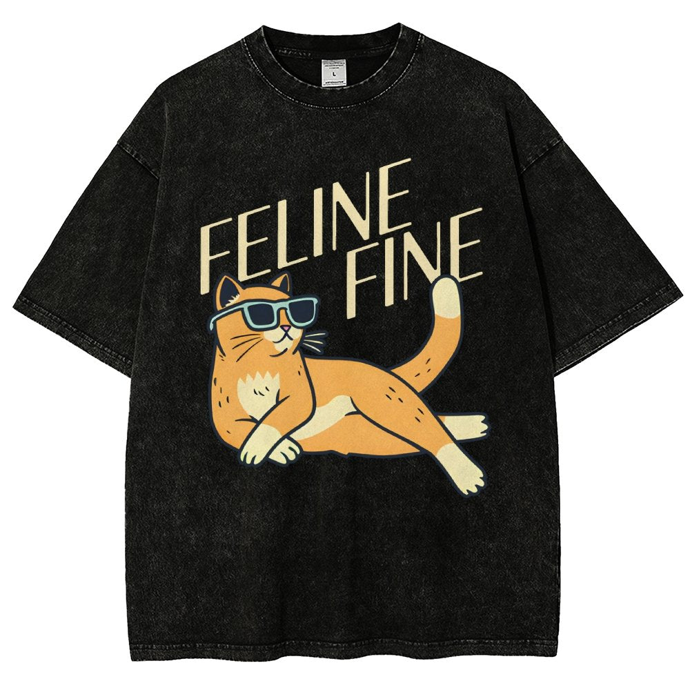 Feline Fine Vintage Distressed T-shirt