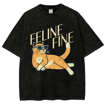 Feline Fine Vintage Distressed T-shirt