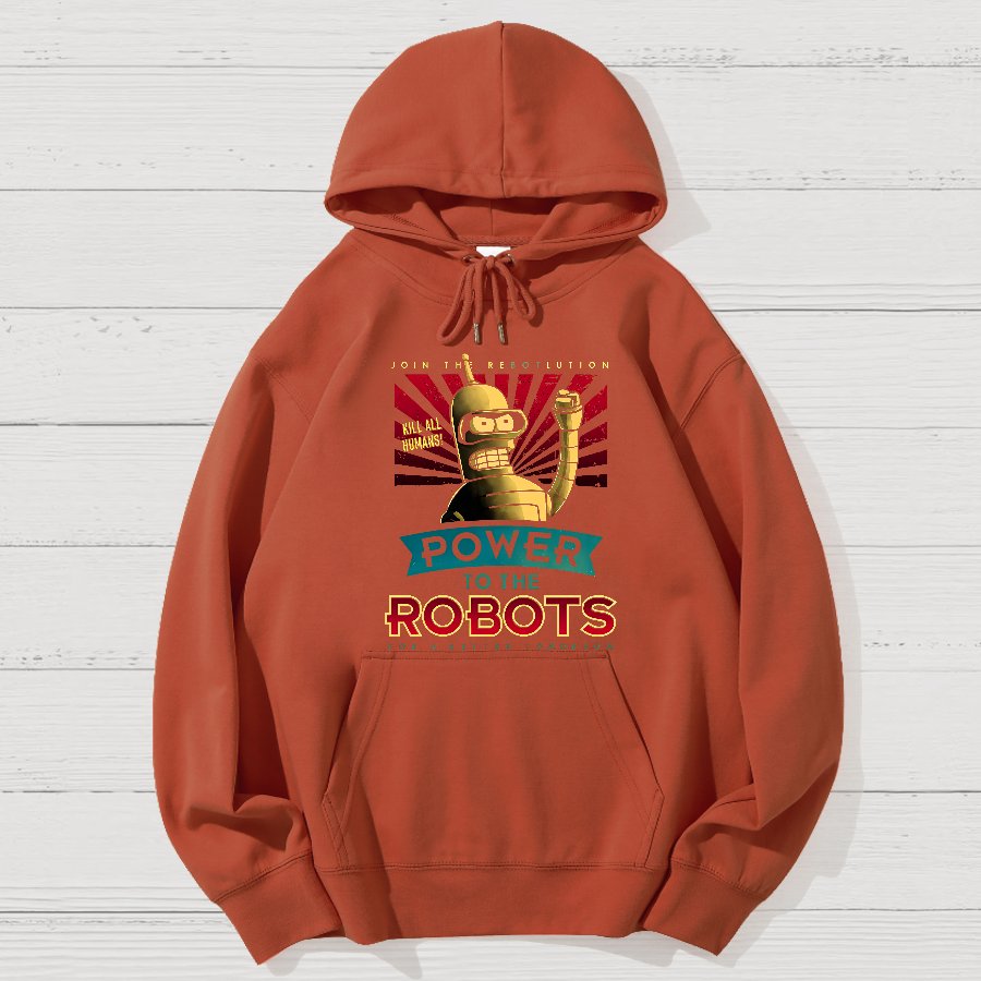 Power To The Robots Geek Cotton Hoodie