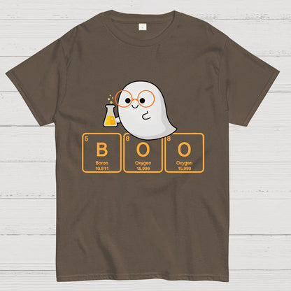 Ghost Scientist With Periodic Table of Elements that Spell BOO, Halloween Geek T-Shirt