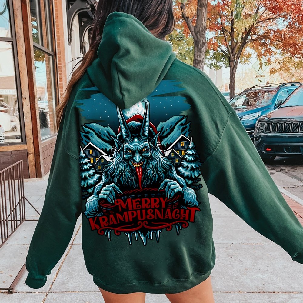 Merry Krampusnacht Christmas Geek Printed Back Cotton Hoodie