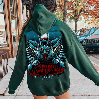 Merry Krampusnacht Christmas Geek Printed Back Cotton Hoodie
