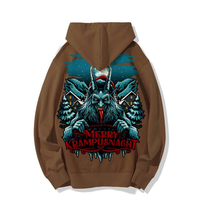 Merry Krampusnacht Christmas Geek Printed Back Cotton Hoodie